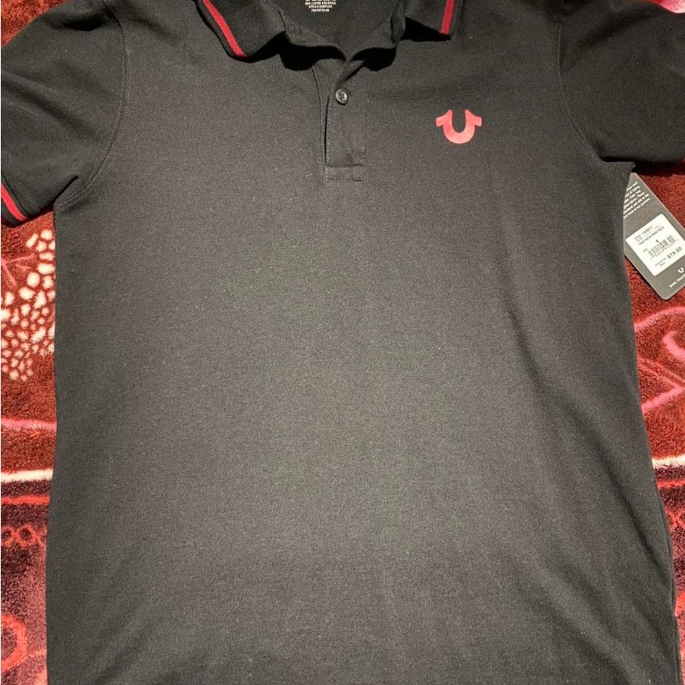 True Religion Black Polo Shirt with Red Accents